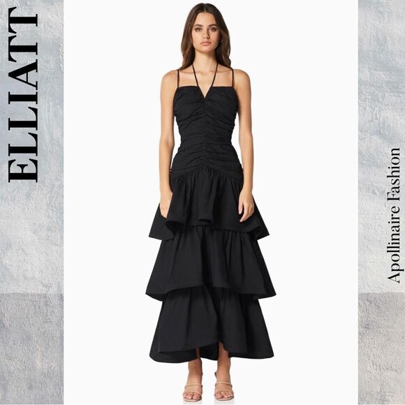 ELLIATT ASPEN MAXI DRESS IN BLACK MEDIUM NWT TIERED SLEEVELESS - Picture 4 of 7